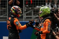 Oscar Piastri (L) and Lando Norris (R) celebrate a McLaren 1-2 finish during the F1 Grand Prix of China at Shanghai International Circuit on March 22, 2025. - Source: Getty