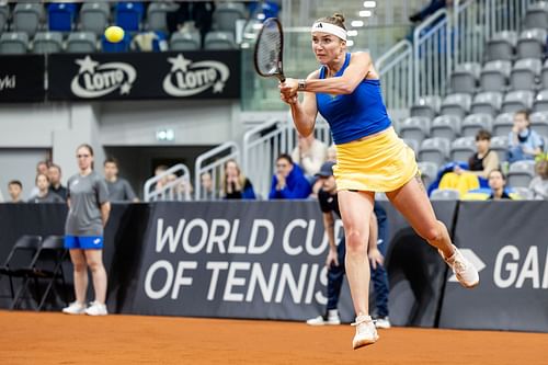 Svitolina plays a backhand in the Billie Jean King Cup - Source: Getty