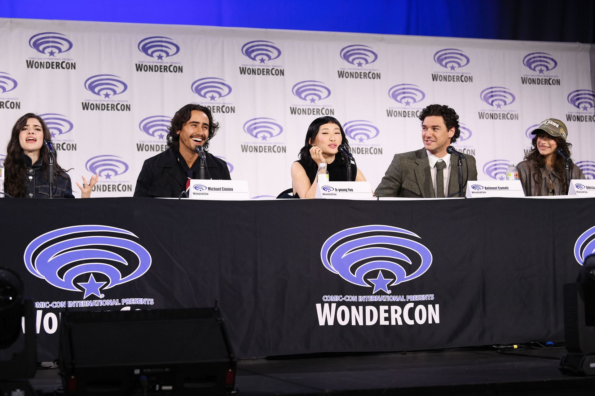 Ella Rubin, Michael Cimino, Ji-young Yoo, Belmont Cameli, and Odessa A&#039;zion speak during the &quot;Until Dawn&quot; film panel at WonderCon 2025 at Anaheim Convention Center on March 29, 2025, in Anaheim, California. (Image via Getty)