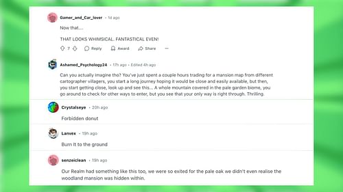 Redditors react to the rare woodland mansion spawn (Image via Reddit)
