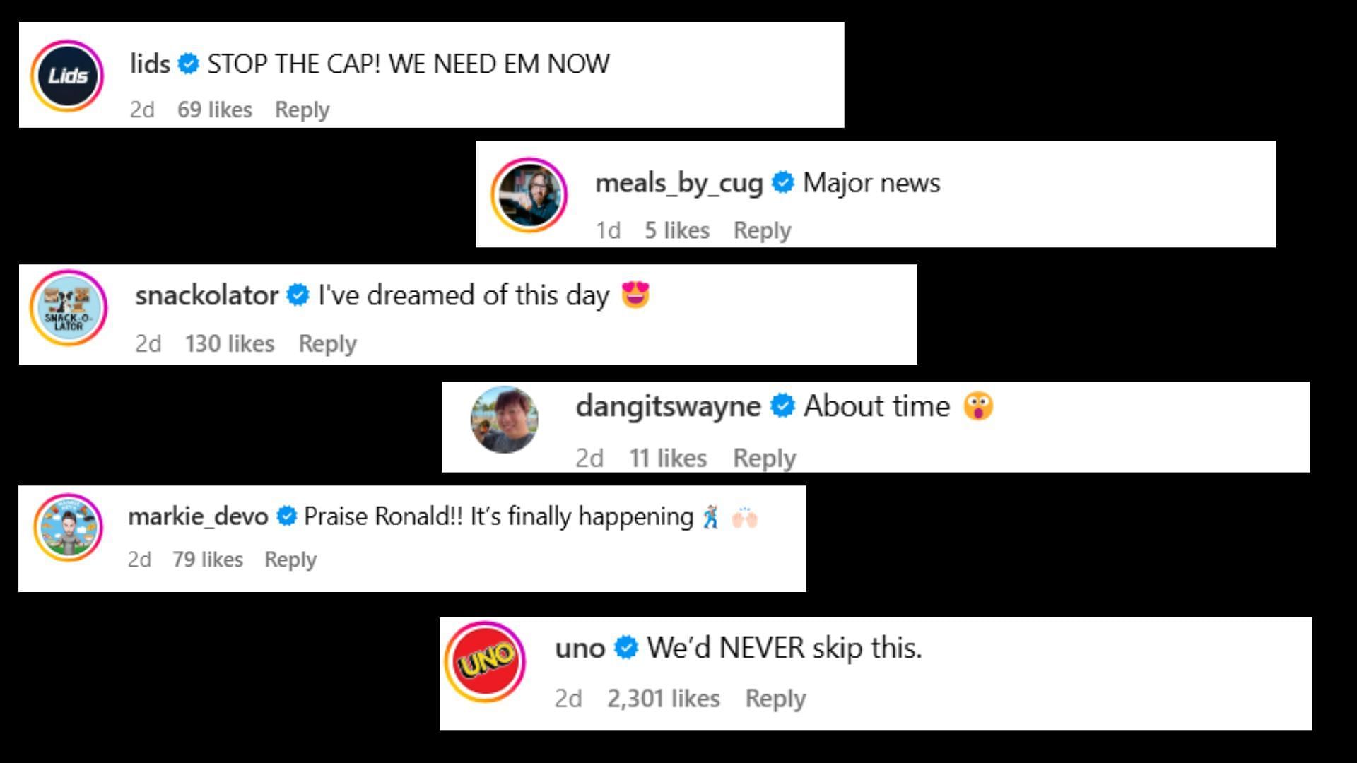 Some other reactions on Instagram (Image via Instagram/@mcdonalds)