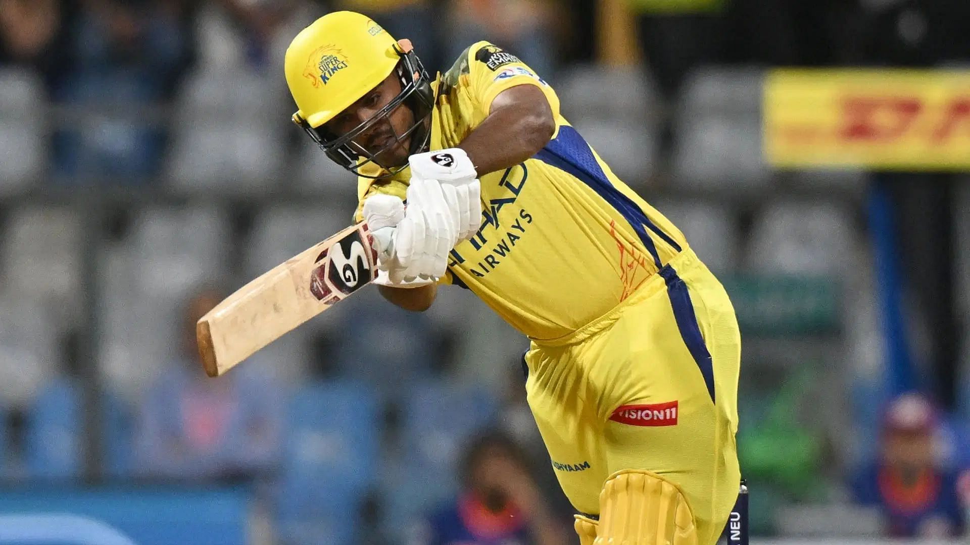 Ayush Mhatre plays a shot [Image credits: Getty]