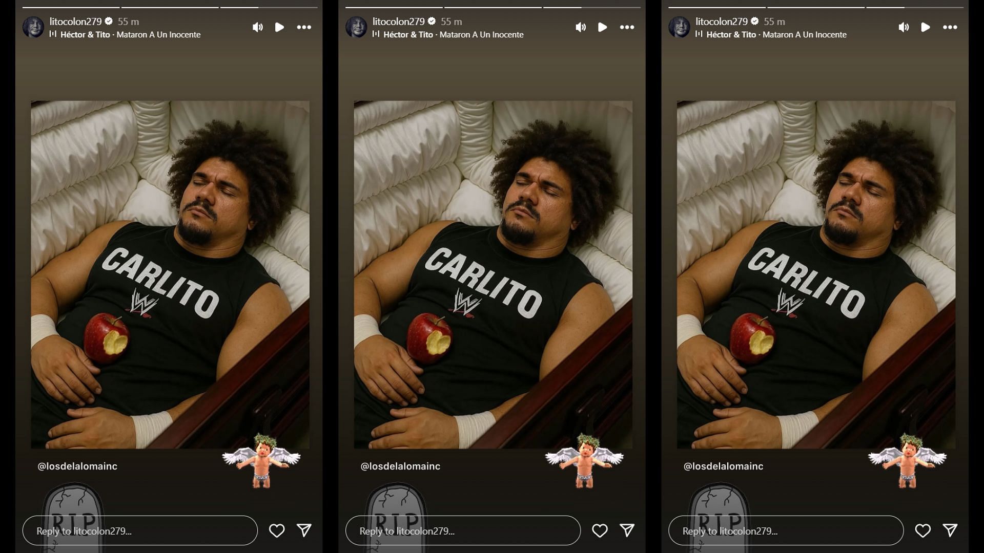 Carlito doubles down on his funeral announcement. [Picture Courtesy: WWE Superstar&#039;s Instagram Story]