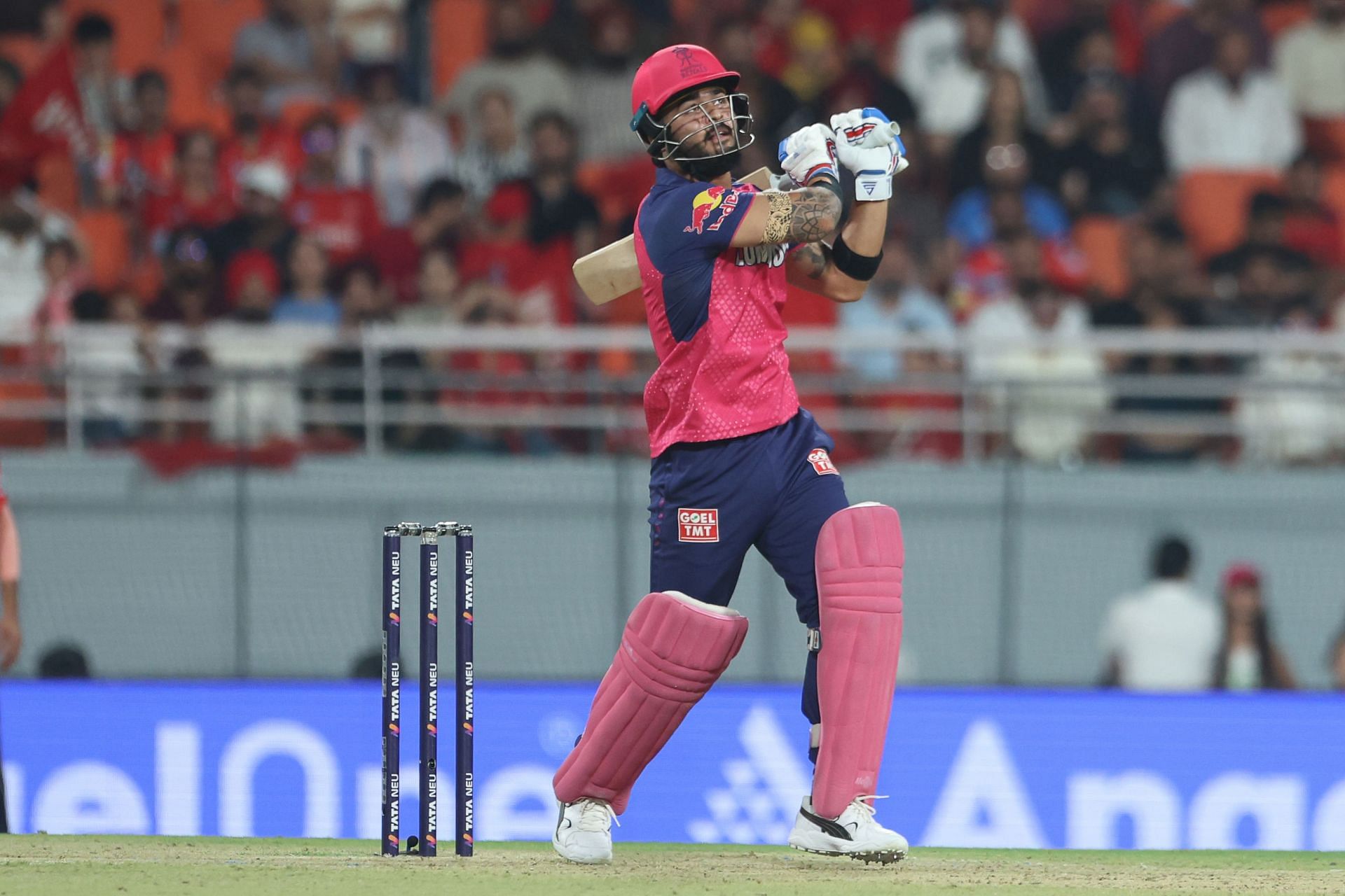 Riyan Parag&#039;s blazing knock helped RR post a mammoth total in their IPL 2025 clash against PBKS. [P/C: Getty]