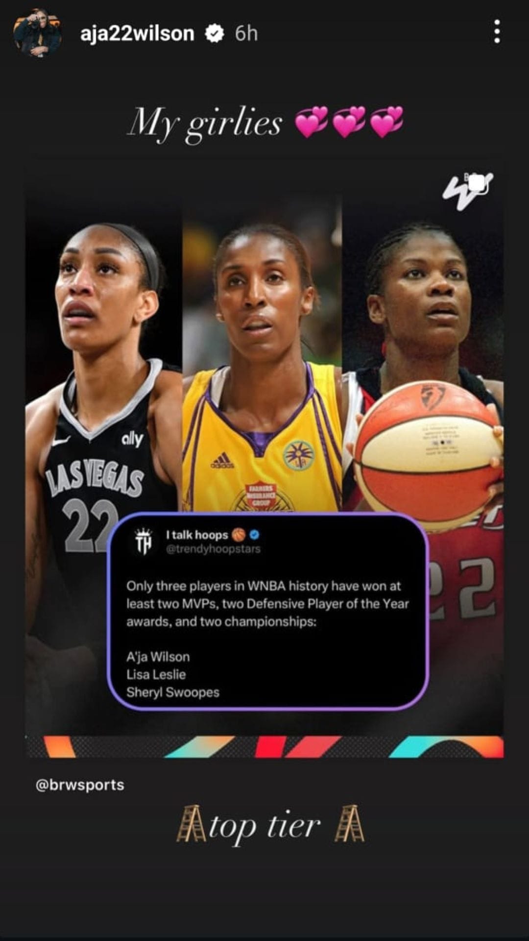 A'ja Wilson gives a shoutout to WNBA legends Lisa Leslie and Sheryl