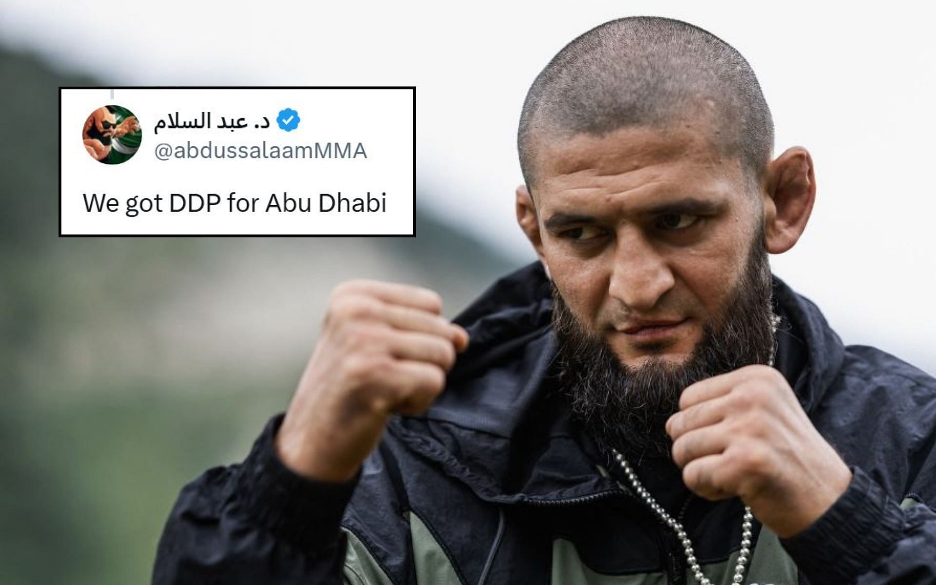 Fans react (insert) to Khamzat Chimaev (pictured) hinting at his next fight. [Image credit: @KChimaev on X, @Khamzat_Chimaev on Instagram]