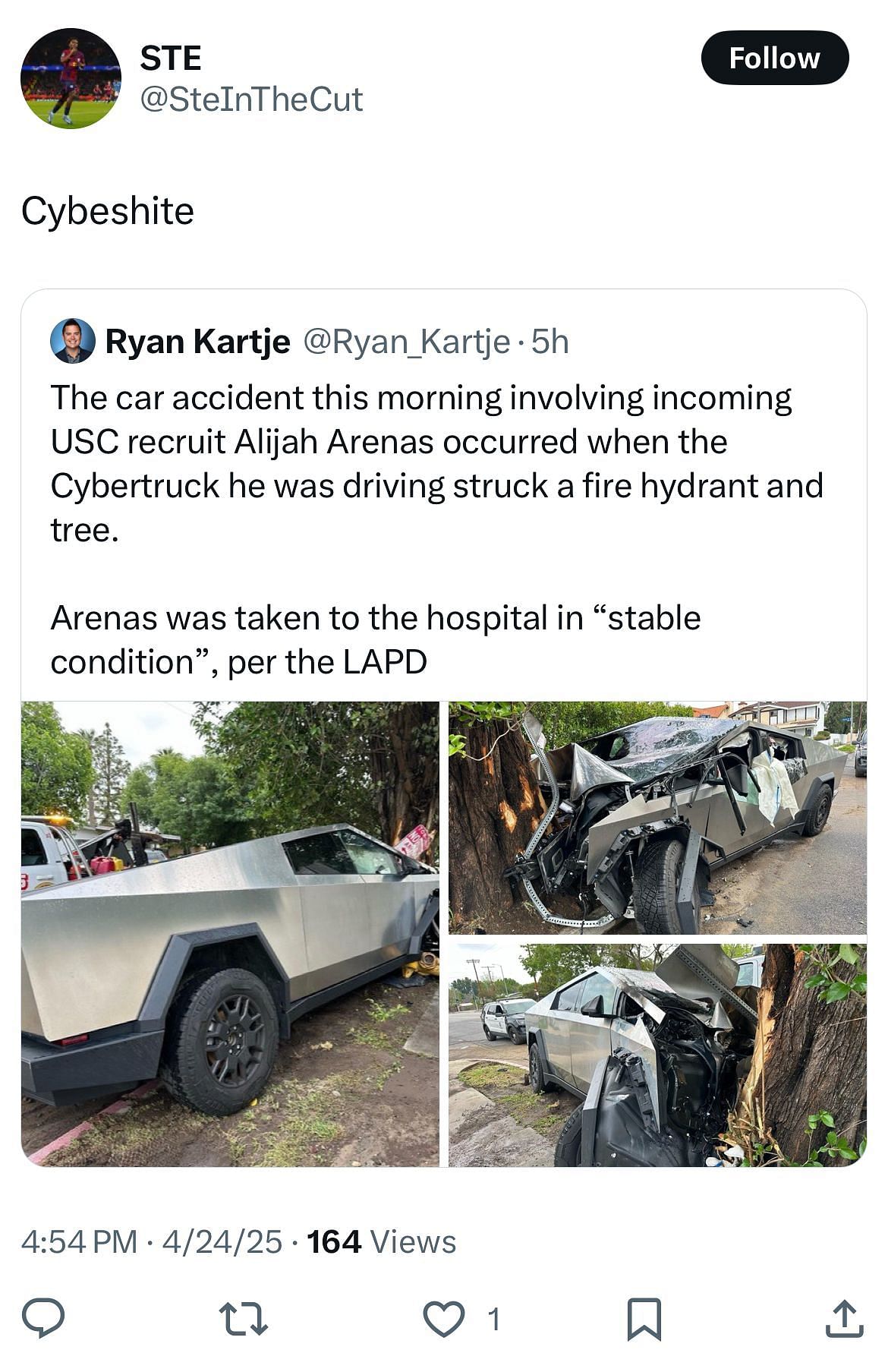 An X user shows distaste toward Cybertrucks