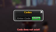 The "Code does not exist!" error in Anime Siege (Image via Roblox)
