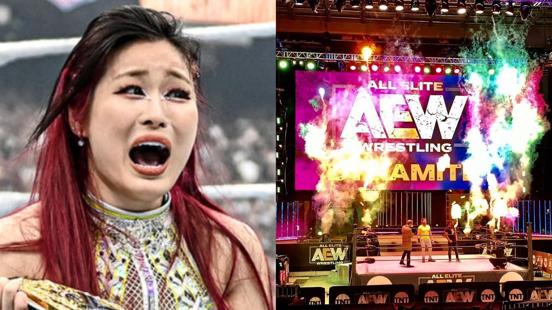 A popular free agent might sign with WWE instead of AEW because of Iyo Sky. (Images via AEW Facebook and WWE.com) 