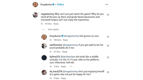 Screenshot of the comment in question from Olivia Dunne's Instagram post (Image from - Instagram.com/@livvydunne)