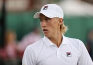 Bjorn Borg's son Leo during a Boys' singles Wimbledon match in 2021 - Source: Getty