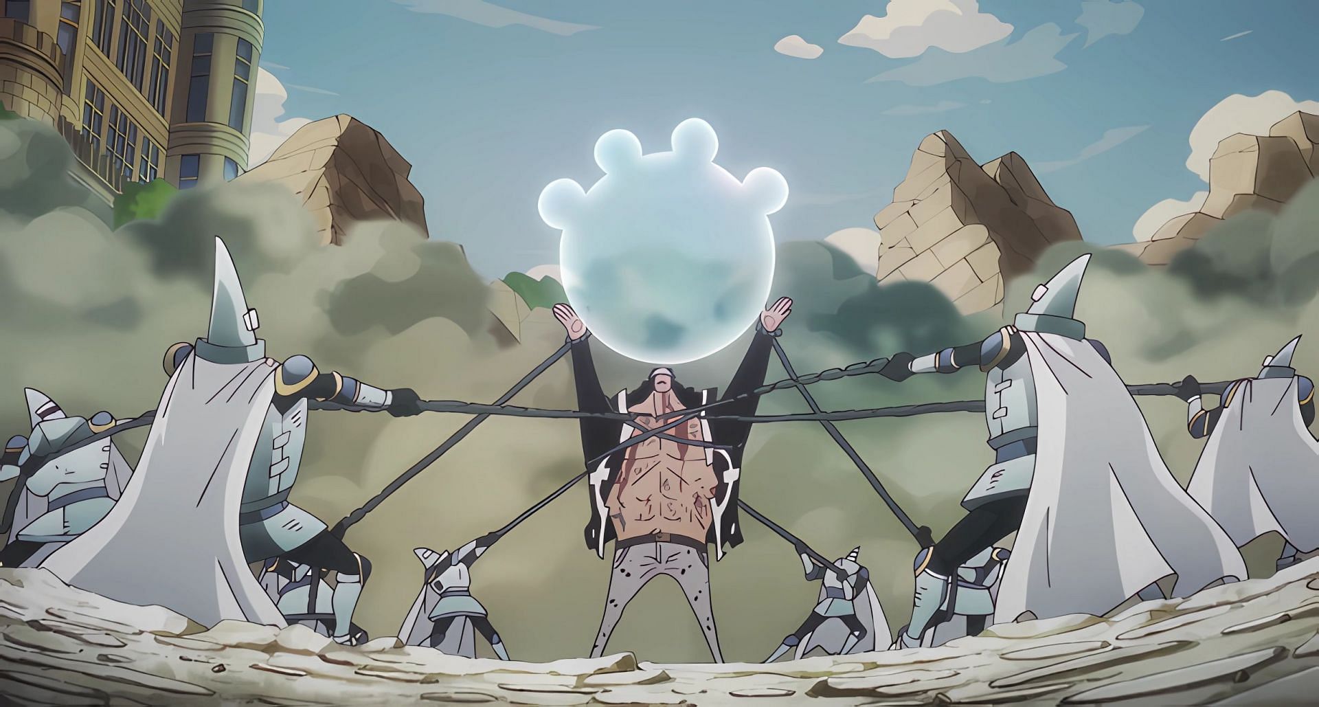 Kuma fighting the royal guards (Image via Toei Animation)