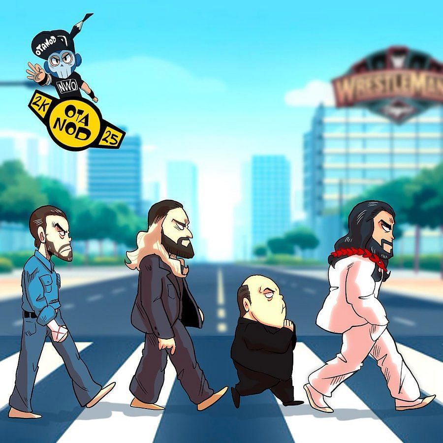 The Wiseman posts an animated graphic of the iconic photograph made famous by The Beatles. [Screenshot of the graphic image from Heyman&#039;s X post] 