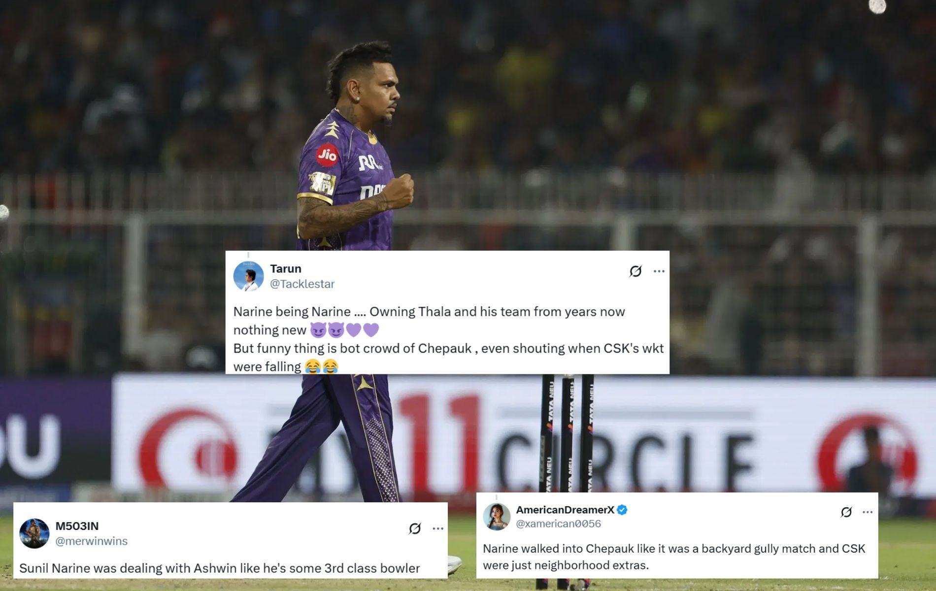 "Owning Thala and his team from years now" - Fans hail Sunil Narine for stunning show in CSK vs KKR IPL 2025 clash