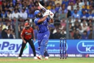 Rohit Sharma hitting a six during 2025 IPL - Mumbai Indians v Sunrisers Hyderabad match - Source: Getty Images
