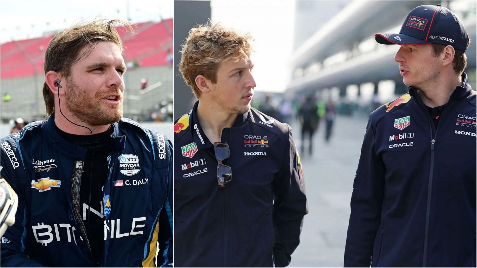 Image Credits: Getty, L: Conor Daly; R: Liam Lawson and Max Verstappen