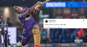 "Andre Russell is a joke nowadays" - Fans react after all-rounder departs for 21 off 15 in KKR vs GT IPL 2025 match
