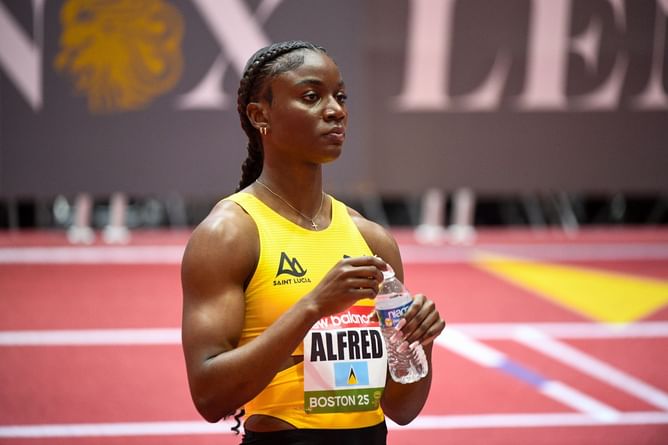 Olympic gold medalist Julien Alfred makes feelings known after 200m season opener win