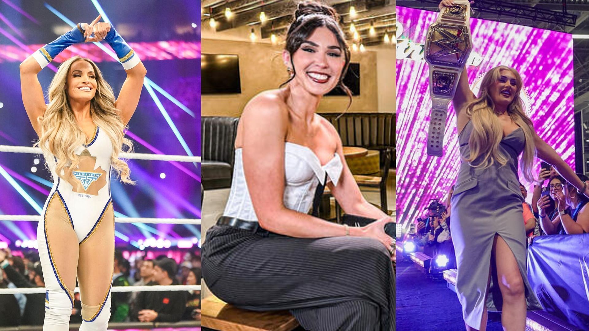 Trish Stratus (left), Cathy Kelley (middle), Tiffany Stratton (right) (Image Credits: WWE.com)