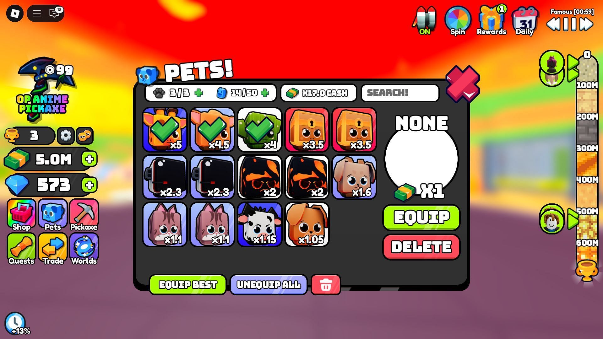 Pets menu (Image via Roblox)
