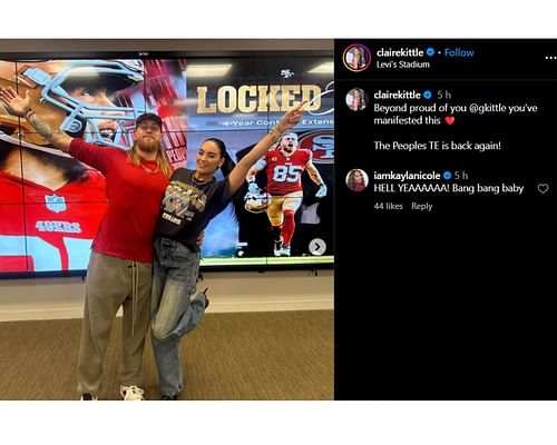 Travis Kelce's ex Kayla Nicole shares 5-word reaction to George Kittle's $76.4 Million contract extension [IG/@clairekittle]