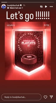 Brady Tkachuk reacts to the Ottawa Senators qualifying for the Stanley Cup playoffs. (Credits: IG/@bradytkachuk)