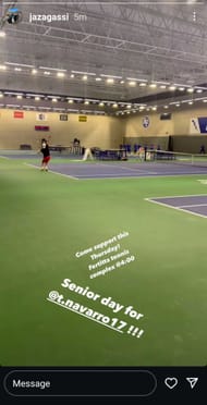 Graf and Andre Agassi's daughter Jaz's Instagram Story ahead of Thomas Navarro's senior day (Source: Instagram/jazagassi)