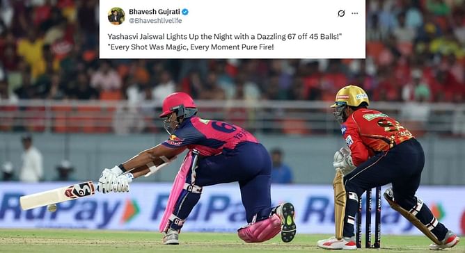 "Every Shot Was Magic, Every Moment Pure Fire" - Fans in awe of Yashasvi Jaiswal's 67 off 45 balls in PBKS vs RR IPL 2025 match