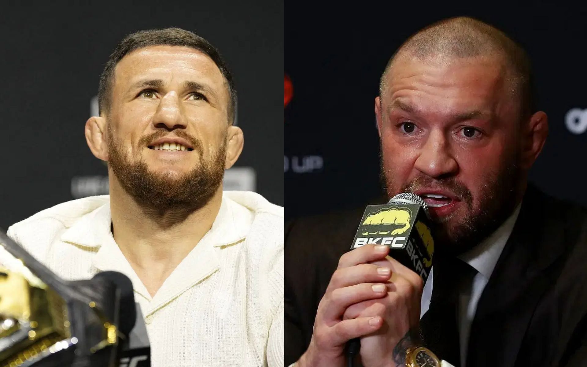 Conor McGregor (right) praises Merab Dvalishvili (left) for his rise to UFC championship [Images courtesy: Getty Images]