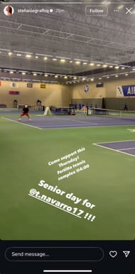 Steffi Graf drawing attention to Thomas Navarro's upcoming college tennis senior day (Source: Instagram/stefaniegrafhq)