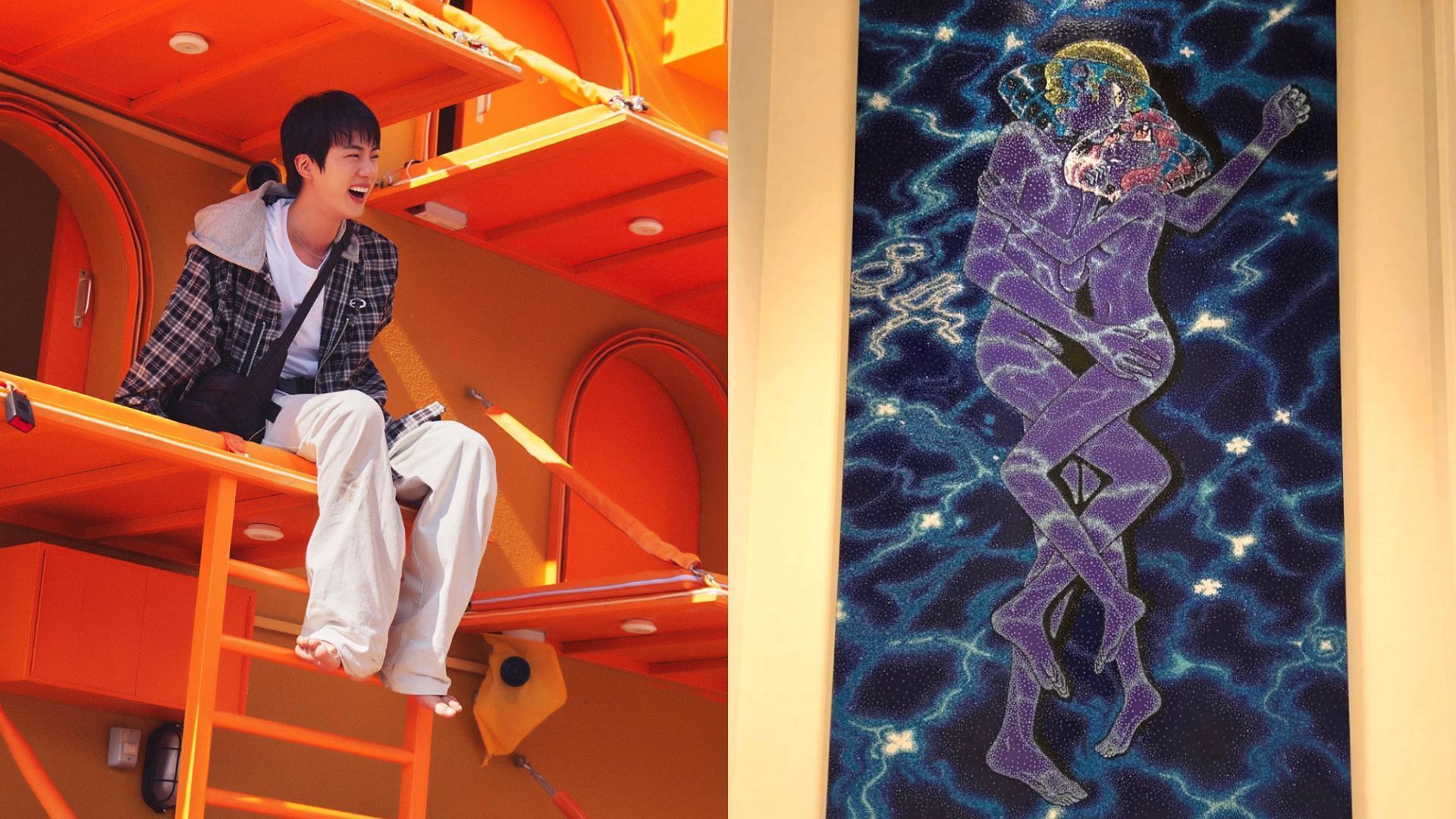Kian84&rsquo;s painting gift to BTS&rsquo; Jin. (Images via X/@NetflixKR and Instagram/@jin)