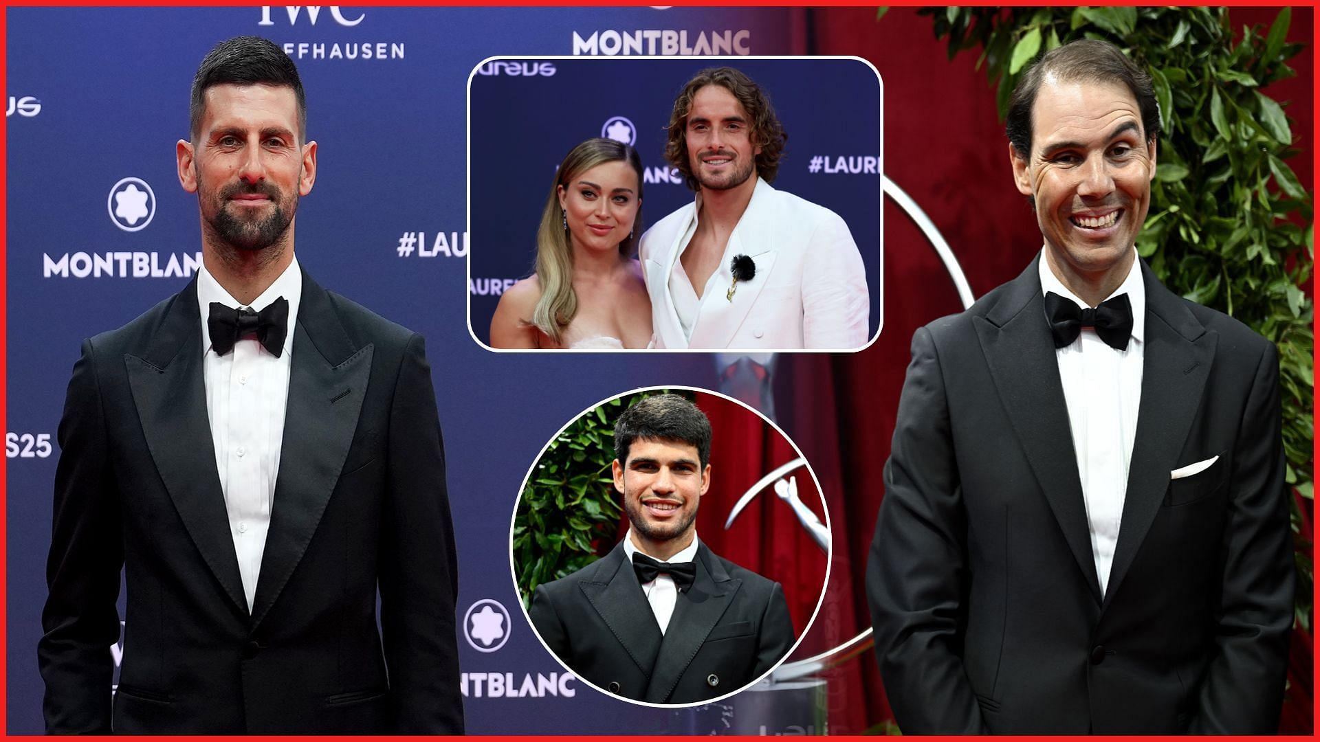 Novak Djokovic, Rafael Nadal, Carlos Alcaraz, Paula Badosa and Stefanos Tsitsipas at the Laureus Awards- Source: Getty
