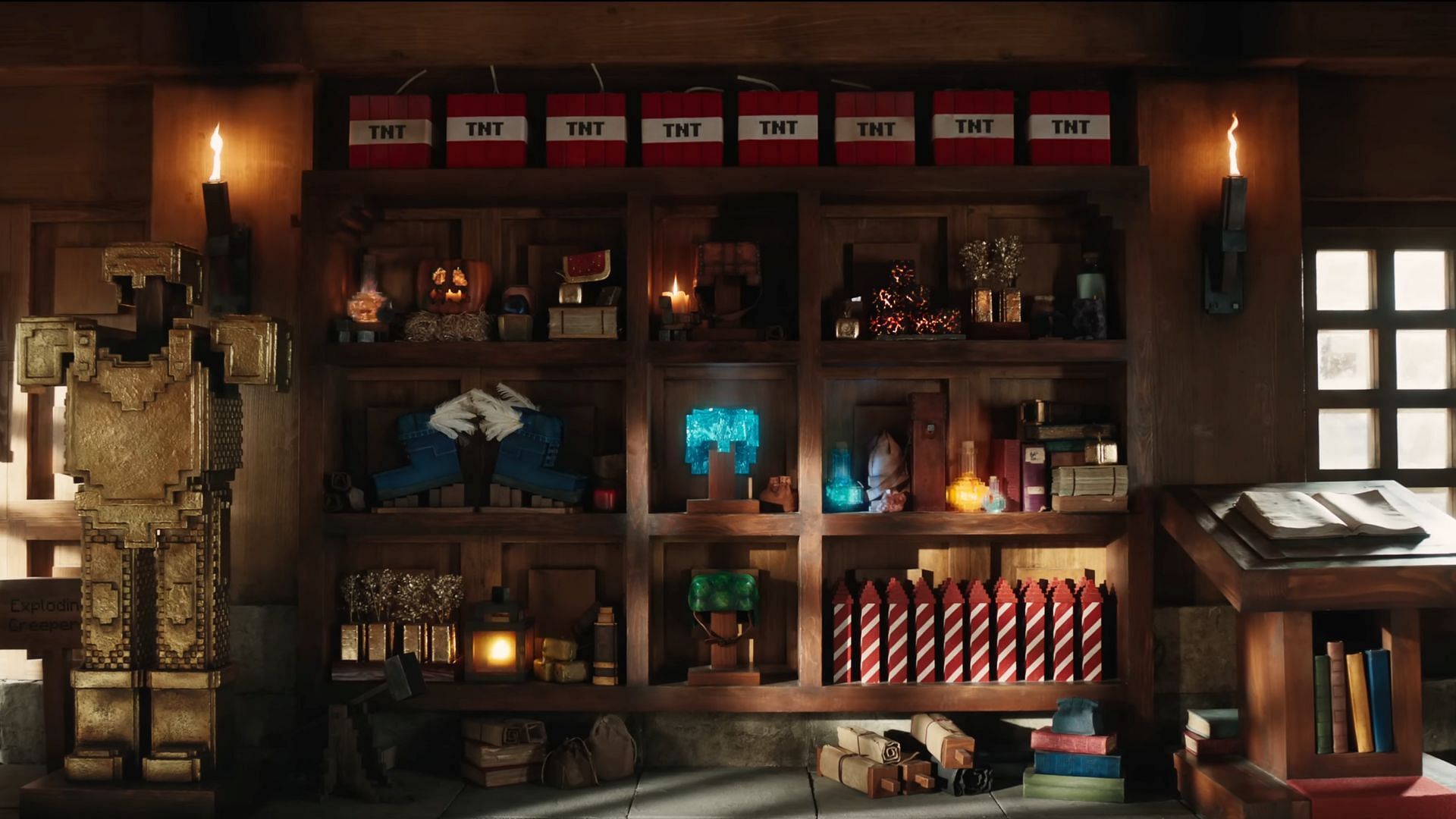 Steve&#039;s Stash scene has the Totem of Undying (Image via Mojang Studios || Warner Bros.)