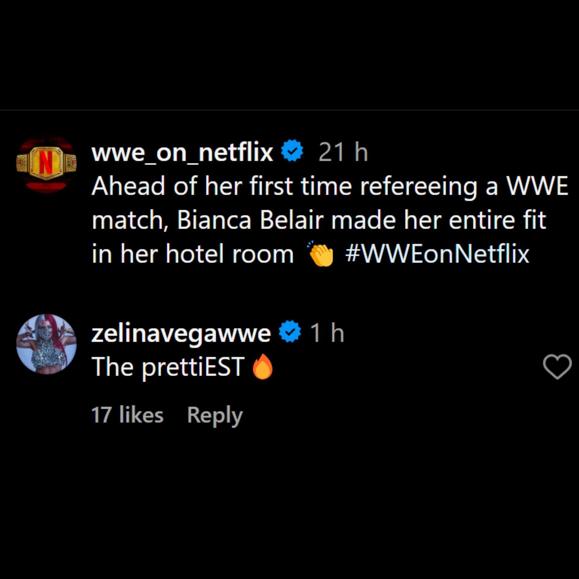 Zelina Vega gives Bianca Belair a new nickname. [Picture courtesy: WWE on Netflix&#039;s Instagram]