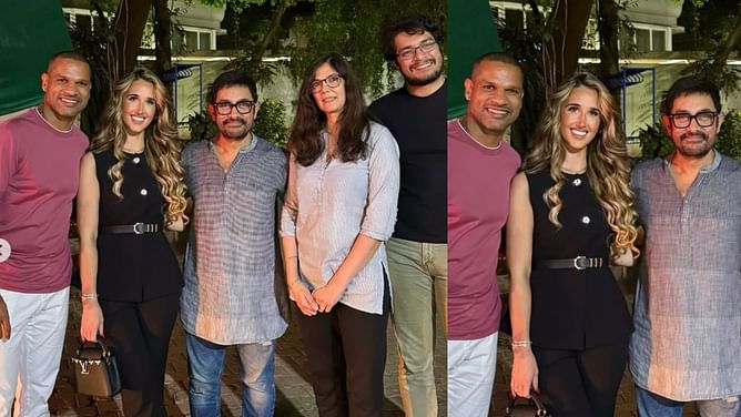 आमिर खान के साथ शिखर धवन-सोफी शाइन डिनर डेट पर आए नजर, सामने आई तस्वीरें