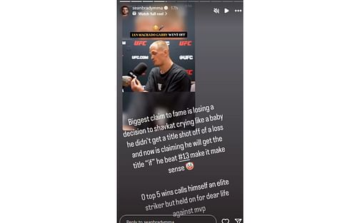 Brady's Instagram story responding to Garry's comments [Image courtesy: @seanbradymma on Instagram]