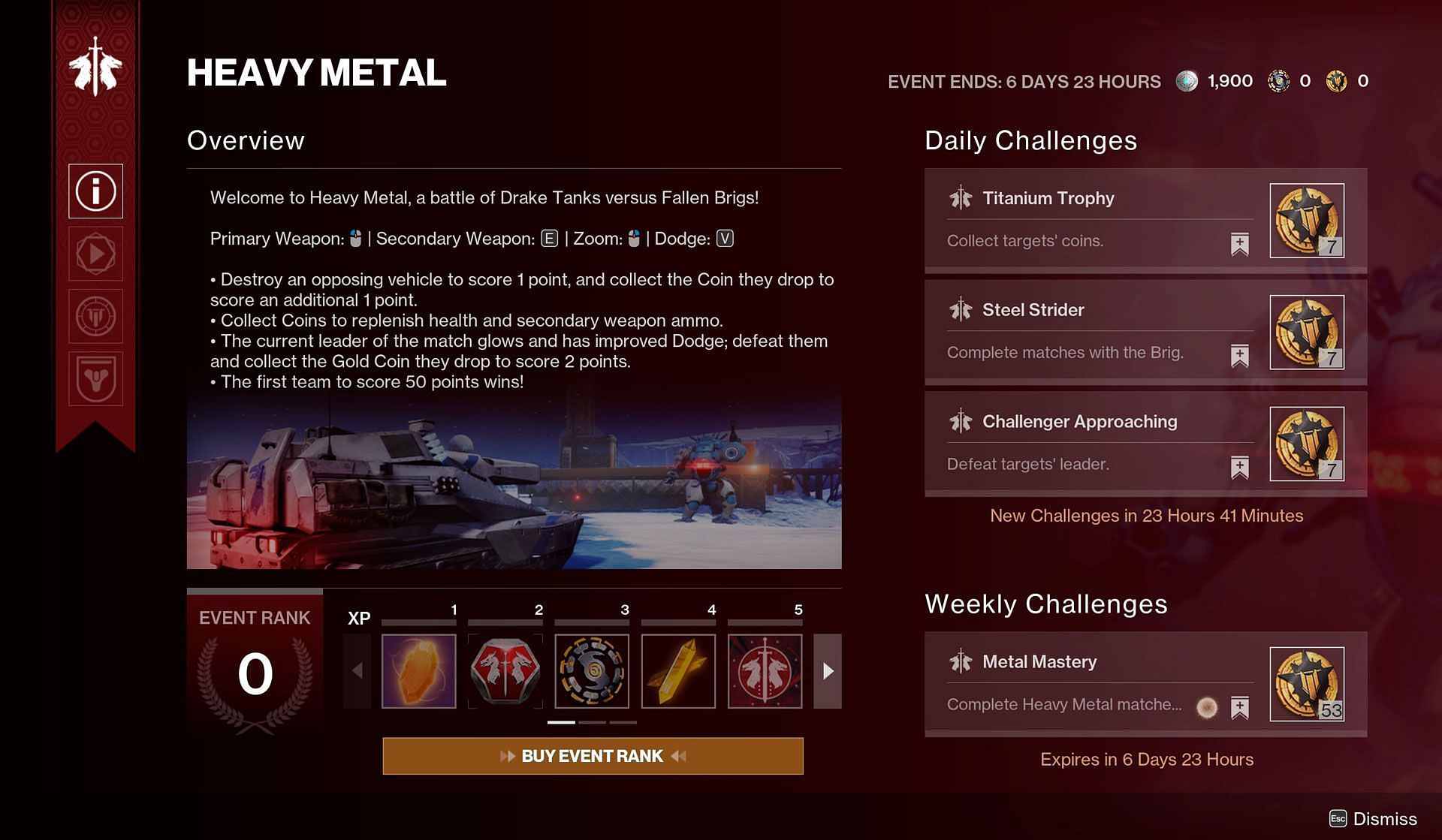 Event Home challenges and rank system in Destiny 2 (Image via Bungie)