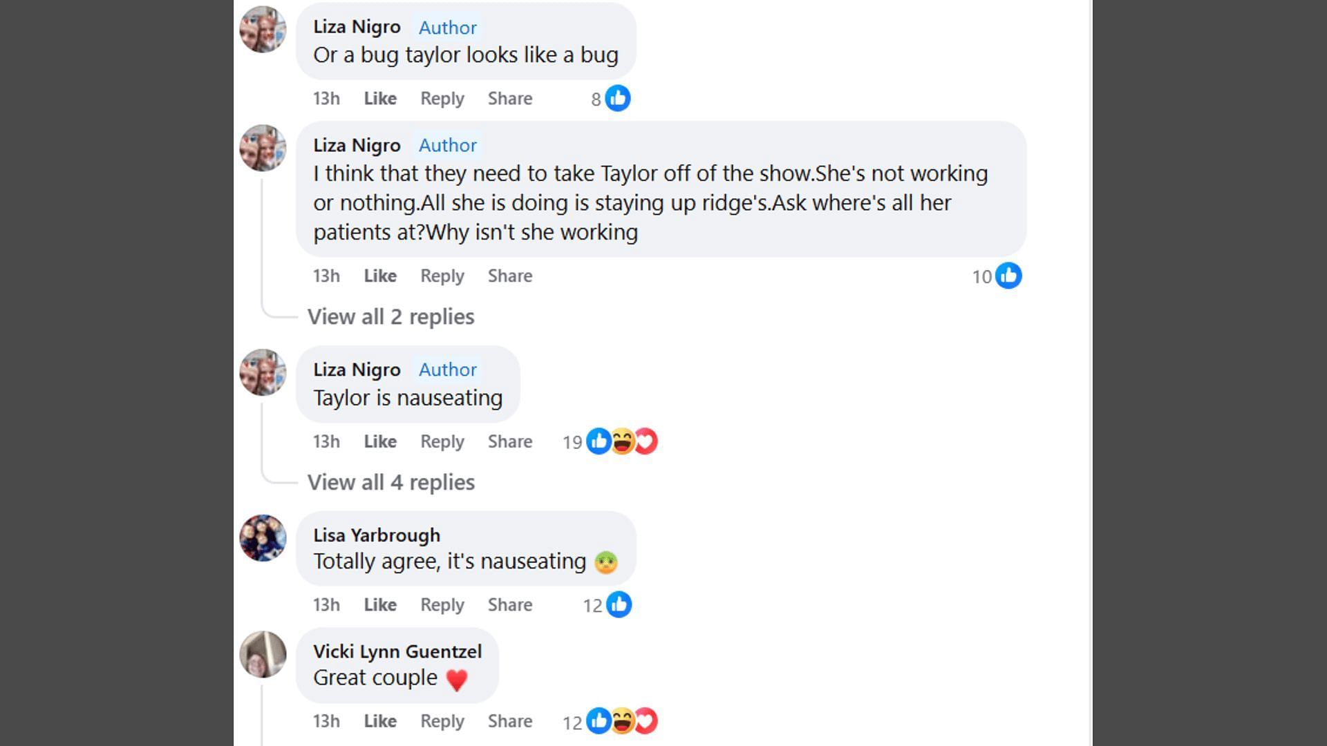 Fans voice their opinions about Ridge and Taylor (Image via Facebook/The Bold and the Beautiful)