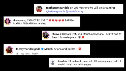 Fans' reactions to Barbra Streisand's collaboration with Ariana Grande and Mariah Carey (Image via Instagram/@barbrastreisand)