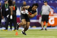 Omarion Hampton during the 2025 NFL Scouting Combine - Source: Getty