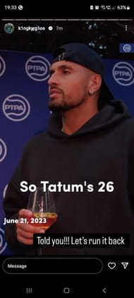 Nick Kyrgios' Instagram Story | Image: Instagram @k1ngkyrg1os