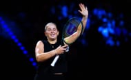 Jelena Ostapenko of Latvia celebrates defeating Ekaterina Alexandrova in the semi-final on Day 6 of the Porsche Tennis Grand Prix. Source: Getty