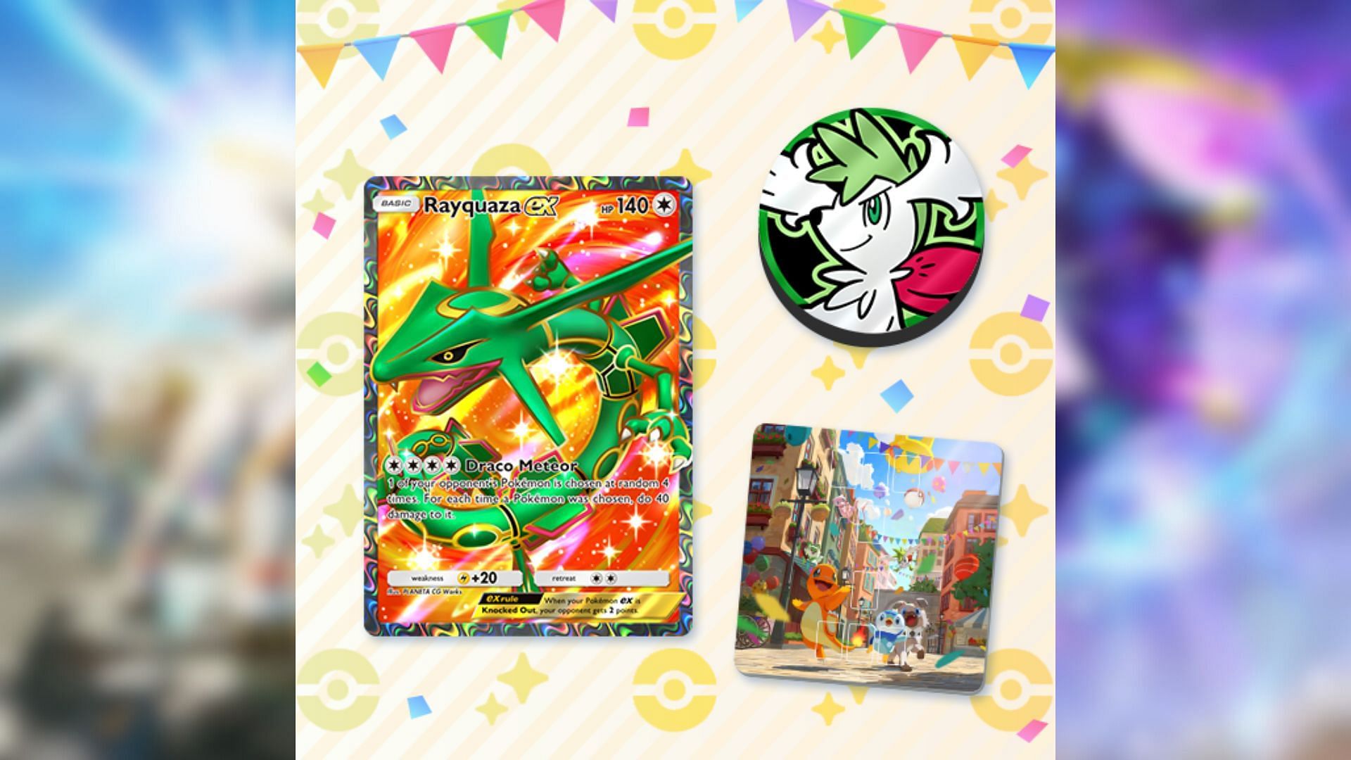 The Full-Art Rayquaza ex promo card is part of the title&#039;s 6 month celebration (Image via The Pokemon Company)