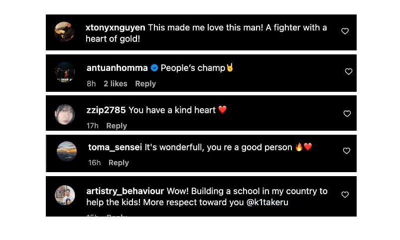 Screenshot of comments. [ONE Championship/Instagram]