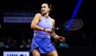 Sabalenka plays a forehand in the Porsche Tennis Grand Prix - Source: Getty