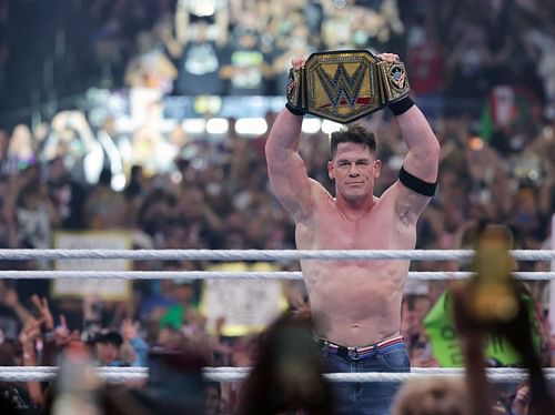 John Cena celebrates after his victory over Cody Rhodes to win the Undisputed WWE Championship during WrestleMania 41 at Allegiant Stadium on April 20, 2025, in Las Vegas. (Image via Getty)