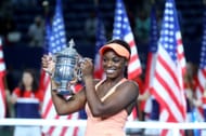 Sloane Stephens celebrating with the 2017 US Open women's singles trophy (Source: Getty)
