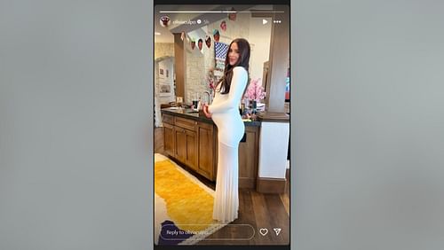 Christian McCaffrey's wife Olivia Culpo adores her baby bump in a beautiful white dress (Image Source: Culpo/IG)