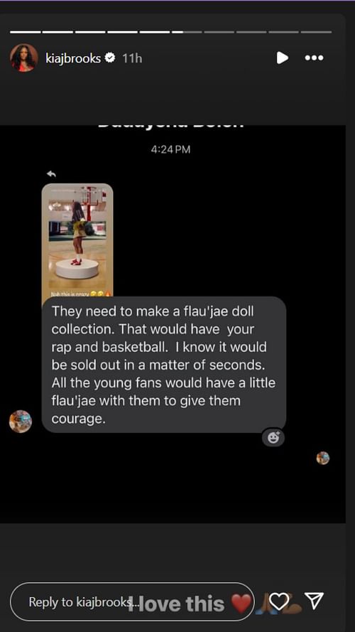 Flau'jae Johnson's mom approves a fan's suggestion on the LSU star on IG story. Image via @kiajbrooks