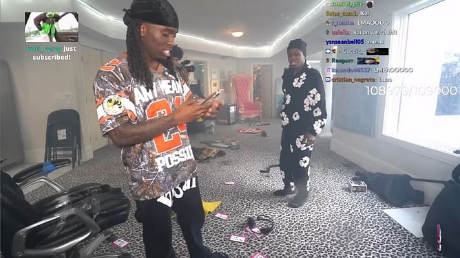 Kai Cenat scolds and chokes RaKai after streamer causes a small fire inside his room